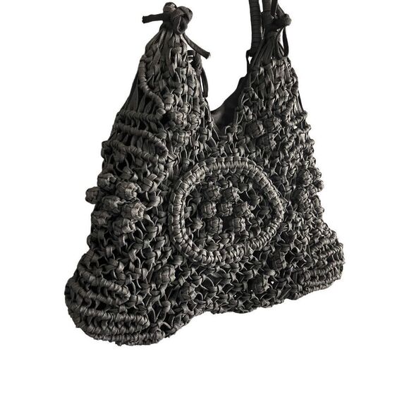 Clever Carriage Company Womens Black Crocheted Positano Hand Macrame Satchel Bag - Picture 1 of 11